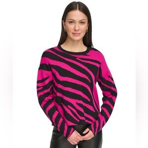 DKNY Hit Pink and Black Animal Print Sweater Size Large L New without tags
